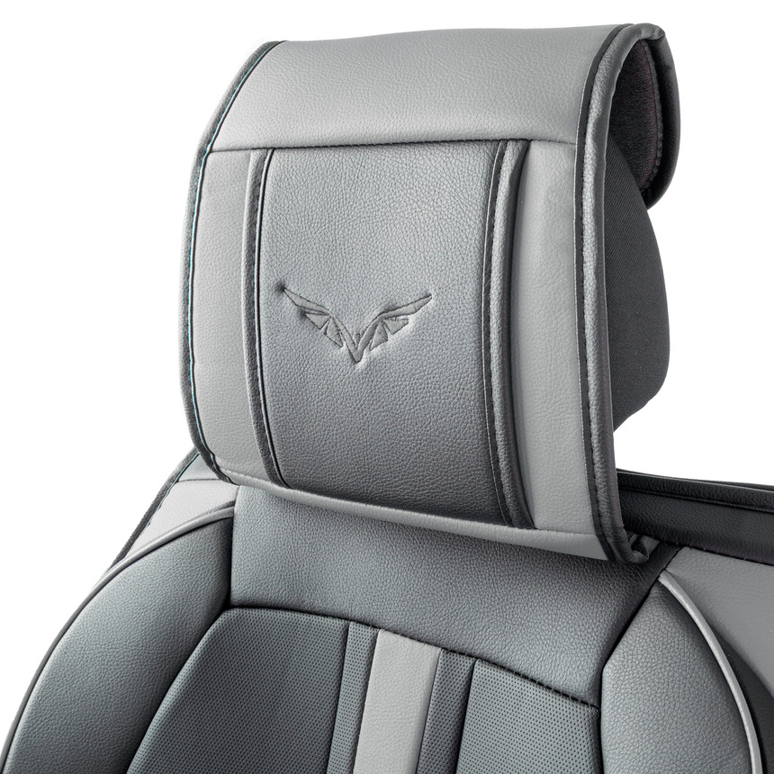 Каркасные 3D накидки на передние сиденья "Car Performance", 2 шт., экокожа CUS-3012 BK/GY Каркасные 3D накидки на передние сиденья "Car Performance", 2 шт., экокожа CUS-3012 BK/GY