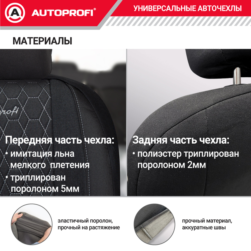 Комплект чехлов на сиденья VERONA, материал лён VER-1505 BK/GY Комплект чехлов на сиденья VERONA, материал лён VER-1505 BK/GY