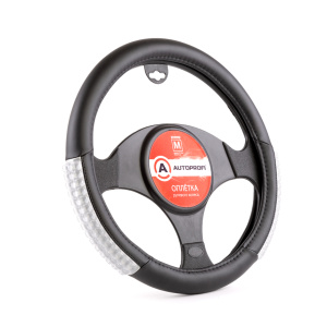 Оплётка руля AUTOPROFI из экокожи AP-1947 BK/GY (M)