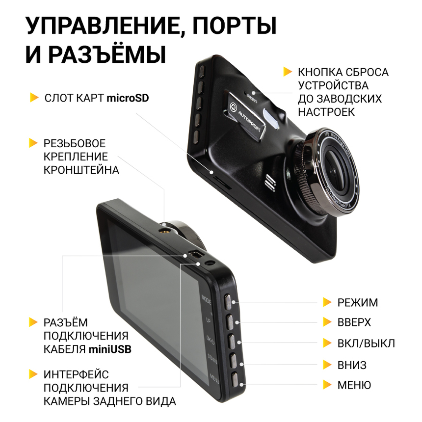 Видеорегистратор, 1080Р, угол обзора 140°, дисплей 4", камера заднего вида DVR-4001T