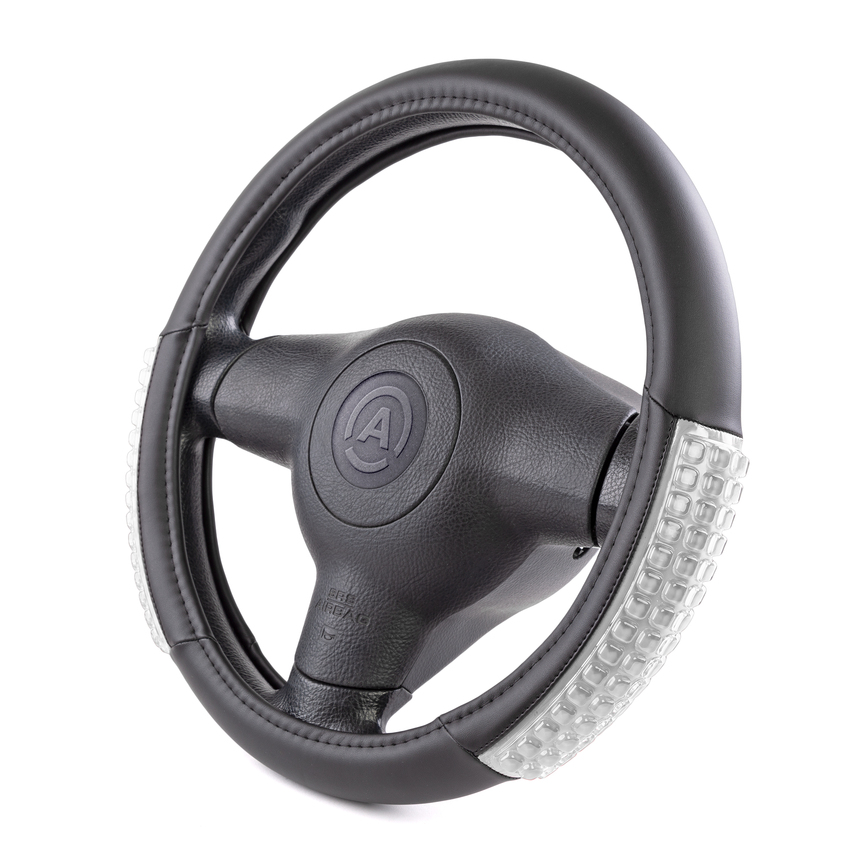 Оплётка руля AUTOPROFI из экокожи AP-1947 BK/GY (M)