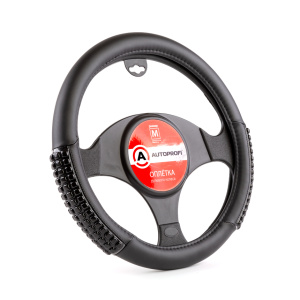 Оплётка руля AUTOPROFI из экокожи AP-1947 BK/BK (M)