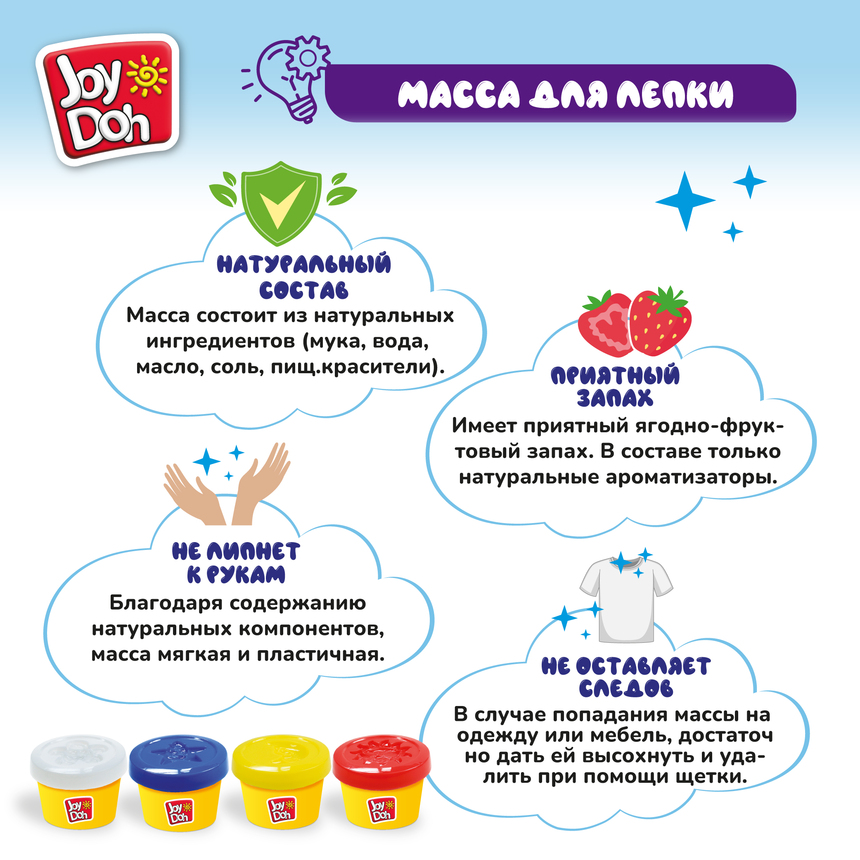 Масса для лепки Joy Doh, набор NUMBER CUTTER SET - УЧИМСЯ СЧИТАТЬ, пресс формы для цифр и вычислений,19 аксессуаров, 4 баночки с тестом (4 x 50 г.) NUMB-200 pot