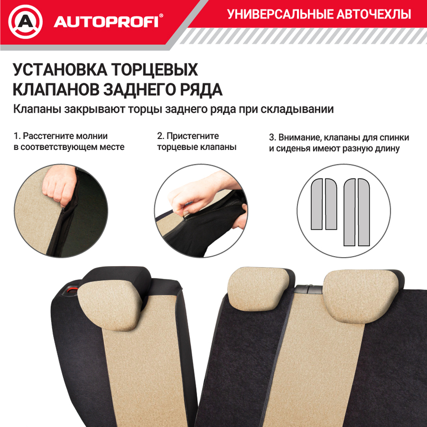 Комплект чехлов на сиденья LINEN, материал лён LIN-1505 BK/BE