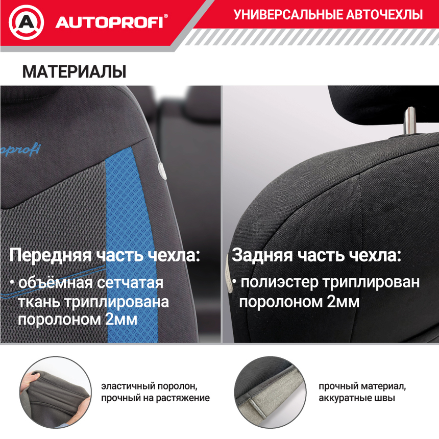 Комплект чехлов на сиденья AEROBOOST, материал объёмная сетчатая ткань AER-1102 BK/BL