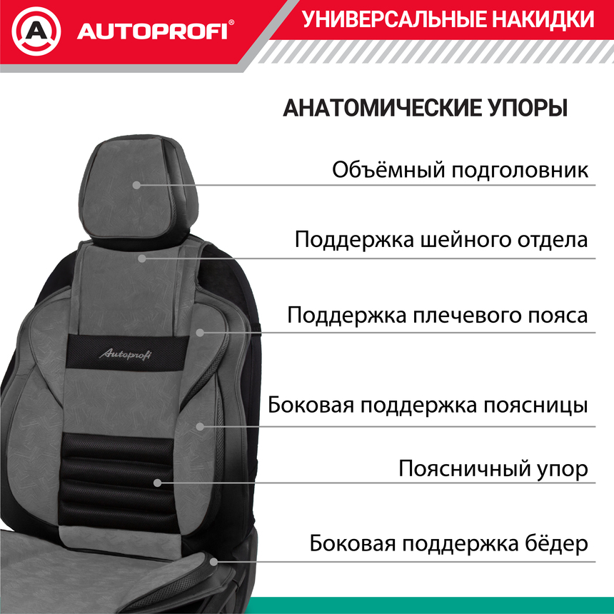 Накидка анатомическая на сиденье Multi Comfort (паттерн велюр) MLT-320PV BK/D.GY