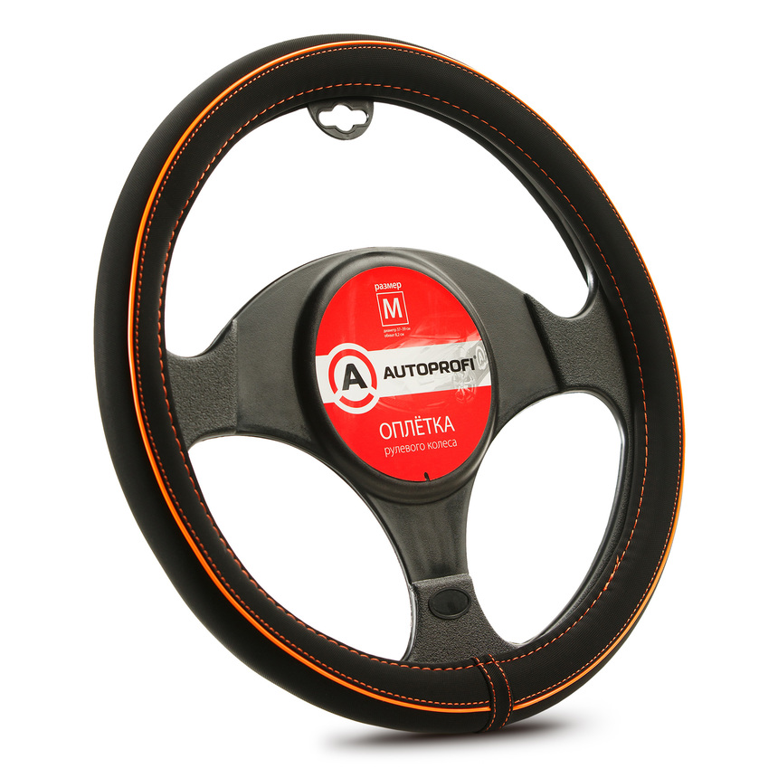 Оплётка руля AUTOPROFI, синтетический нубук AP-2020 BK/ORANGE (M)