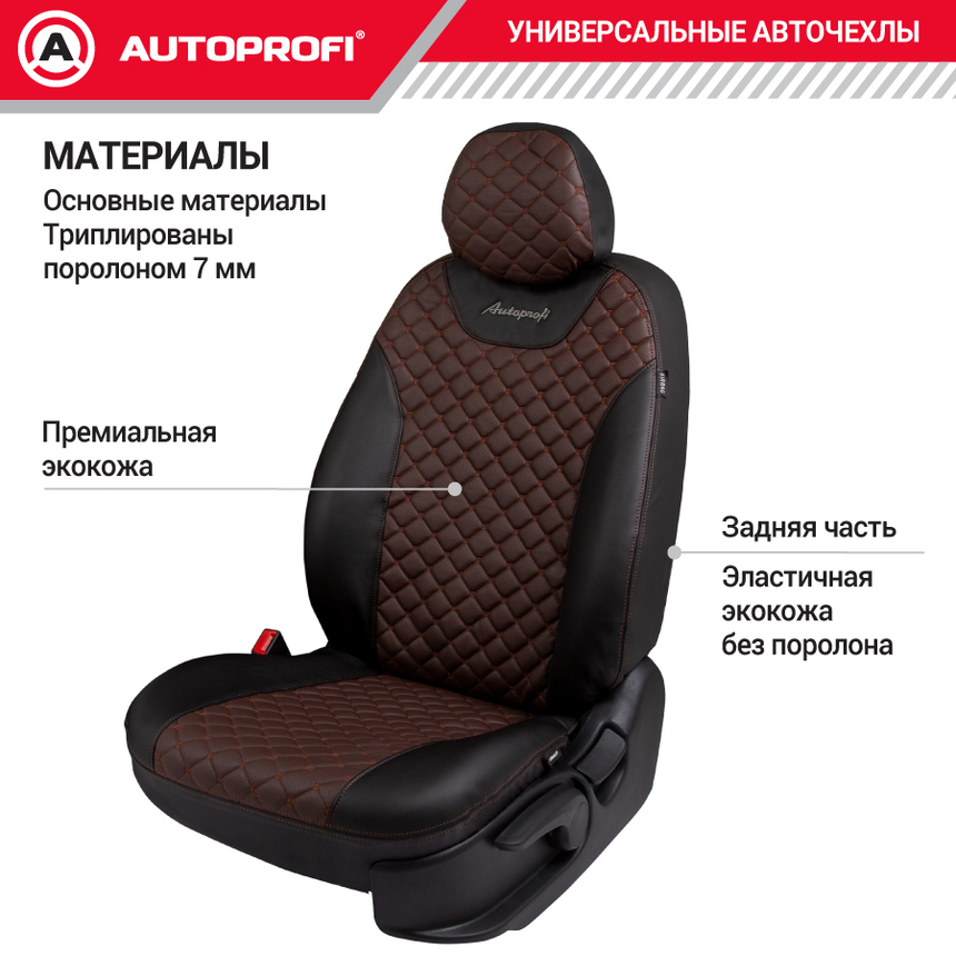 Авточехлы, серия Premium, Guardian. Премиальная экокожа, 7 мм. поролон, 4 молнии на заднем сидении, 11 предметов. GRD-1107GF BK/BR/BR