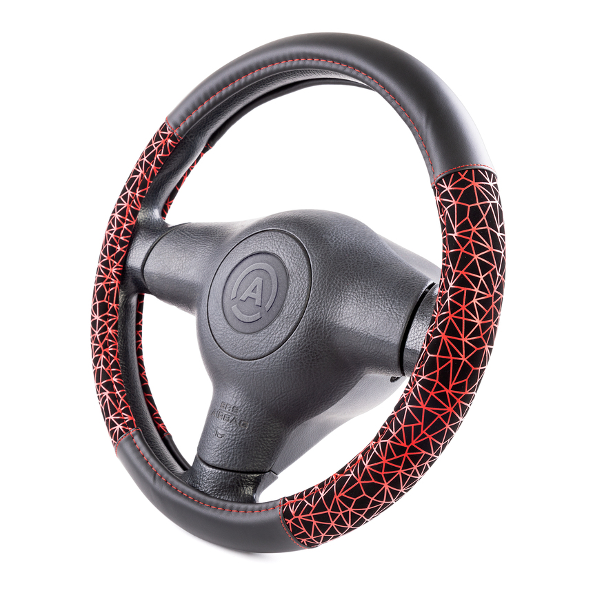 Оплётка руля AUTOPROFI из экокожи AP-1945 BK/RD (M)