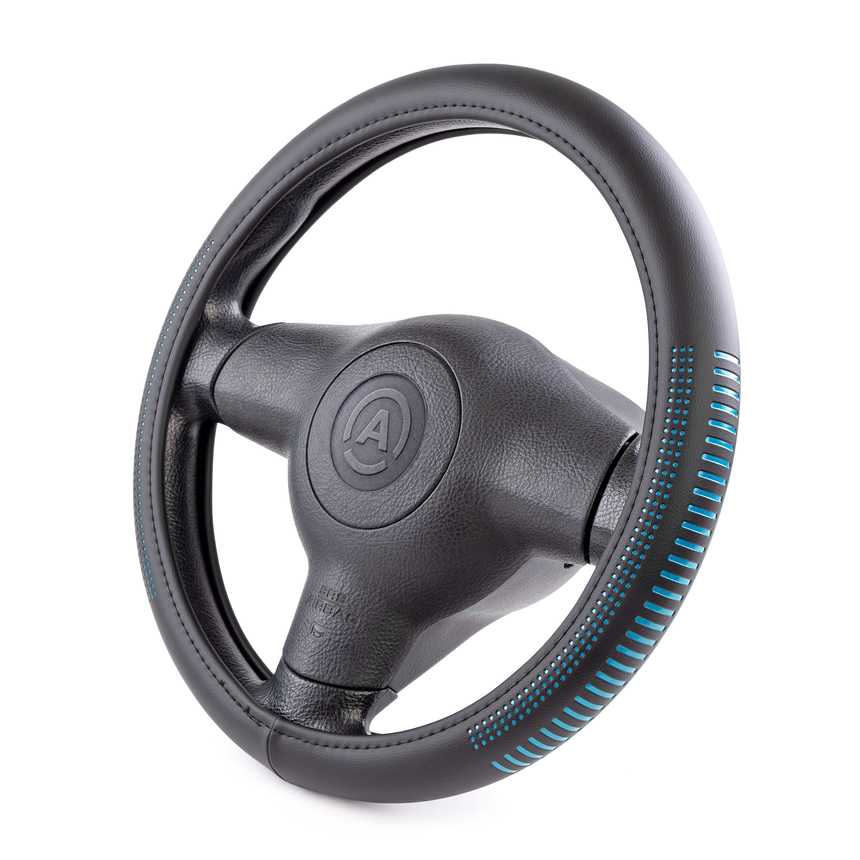 Оплётка руля AUTOPROFI из экокожи AP-1910 BK/BL (M)