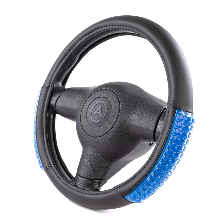 Оплётка руля AUTOPROFI из экокожи AP-1947 BK/BL (M)