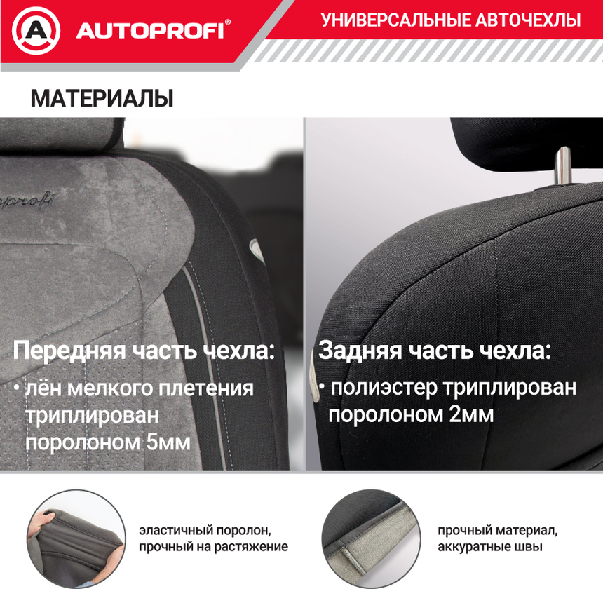 Комплект чехлов на сиденья SIGNATURE, материал велюр SGN-1505 BK/D.GY Комплект чехлов на сиденья SIGNATURE, материал велюр SGN-1505 BK/D.GY