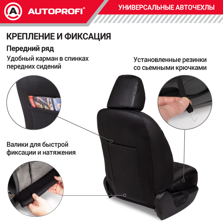 Авточехлы, серия Premium, Daytona. Плотный лен + премиальнаяч экокожа, 5 мм. поролон, 4 молнии на заднем сидении, 11 предметов. DAY-1105 BK