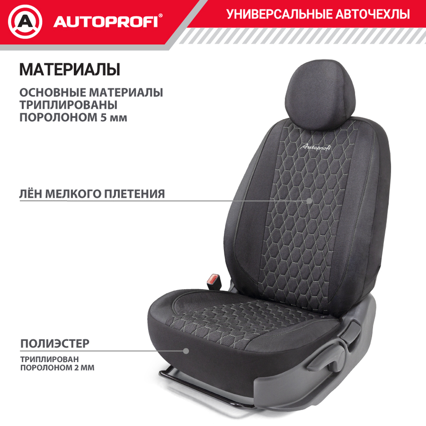 Комплект чехлов на сиденья VERONA, материал лён VER-0405 BK/GY