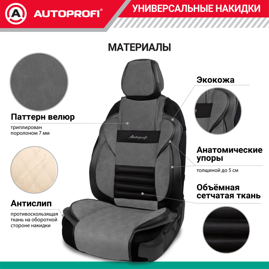 Накидка анатомическая на сиденье Multi Comfort (паттерн велюр) MLT-320PV BK/D.GY