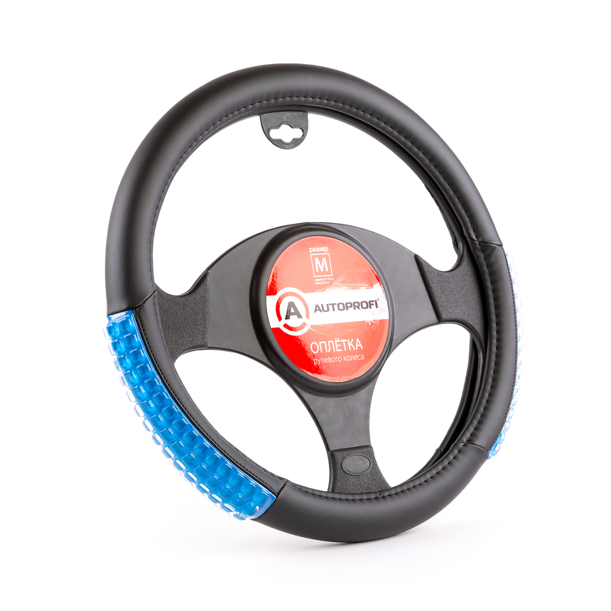Оплётка руля AUTOPROFI из экокожи AP-1947 BK/BL (M)