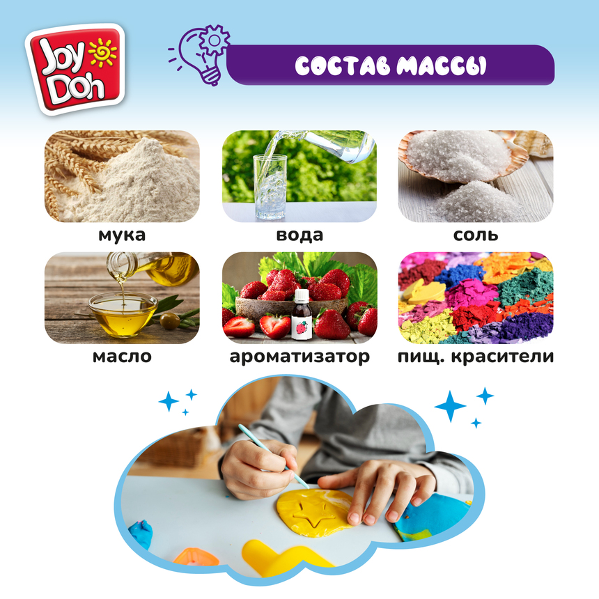 Масса для лепки Joy Doh, набор NUMBER CUTTER SET - УЧИМСЯ СЧИТАТЬ, пресс формы для цифр и вычислений,19 аксессуаров, 4 баночки с тестом (4 x 50 г.) NUMB-200 pot