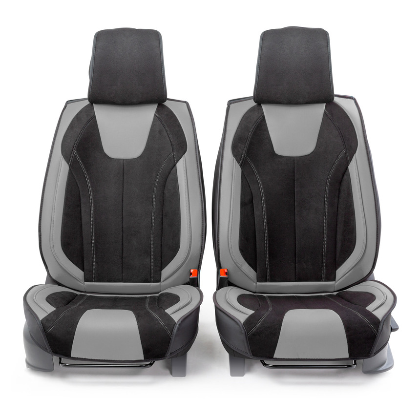 Каркасные 3D накидки на передние сиденья "Car Performance", 2 шт., экокожа/алькантара CUS-3034 BK/GY
