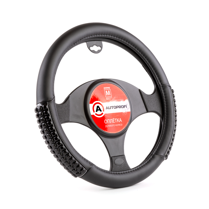 Оплётка руля AUTOPROFI из экокожи AP-1947 BK/BK (M)