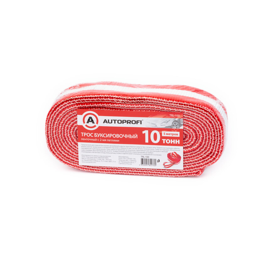 купить Трос буксировочный ленточный "AUTOPROFI" 10 т, 5 м, 2 петли, термоупаковка TRL-100 Трос буксировочный ленточный "AUTOPROFI" 10 т, 5 м, 2 петли, термоупаковка TRL-100