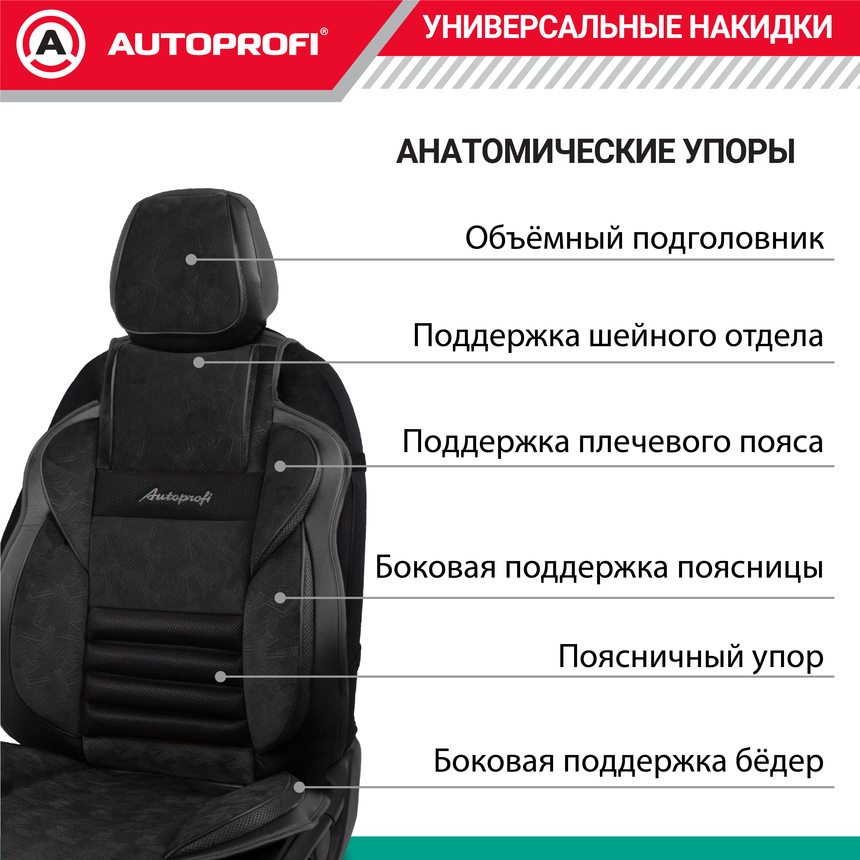 Накидка анатомическая на сиденье Multi Comfort (паттерн велюр) MLT-320PV BK/BK