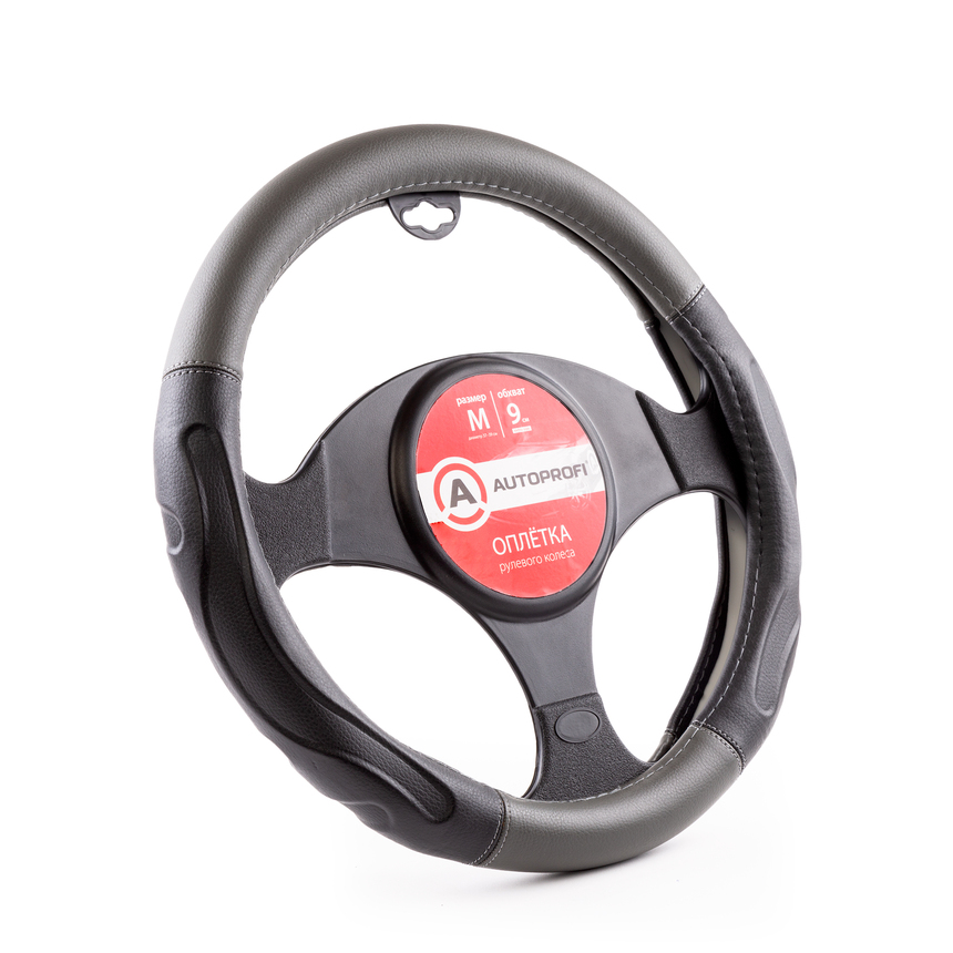 Оплётка руля AUTOPROFI из экокожи AP-1946 BK/D.GY (M)