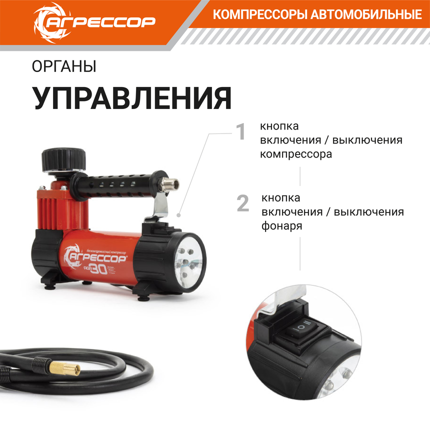 Компрессор воздушный АГРЕССОР, 30 л./мин. AGR-30L