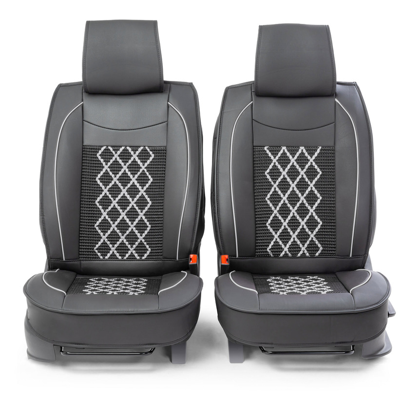 Каркасные накидки на передние сиденья "Car Performance", 2 шт., экокожа CUS-2092 BK/GY Каркасные накидки на передние сиденья "Car Performance", 2 шт., экокожа CUS-2092 BK/GY