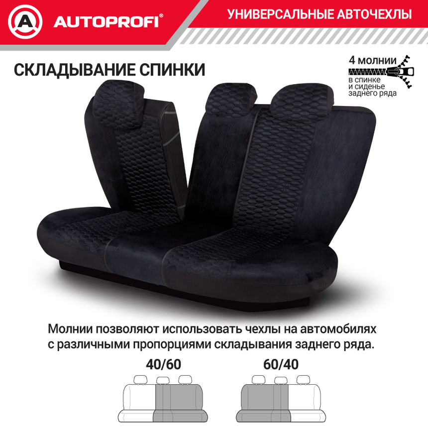 Авточехлы, серия Premium, Verossa. Паттерн велюр, премиальная экокожа, 7 мм. поролон, 4 молнии на заднем сидении, 11 предметов.  VRS-1107 BK/BK