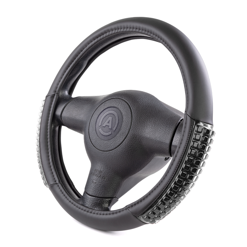 Оплётка руля AUTOPROFI из экокожи AP-1947 BK/BK (M)