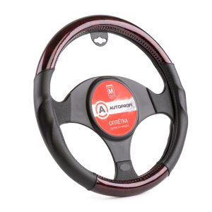 Оплётка руля AUTOPROFI из экокожи AP-1944 BK/RD (M)