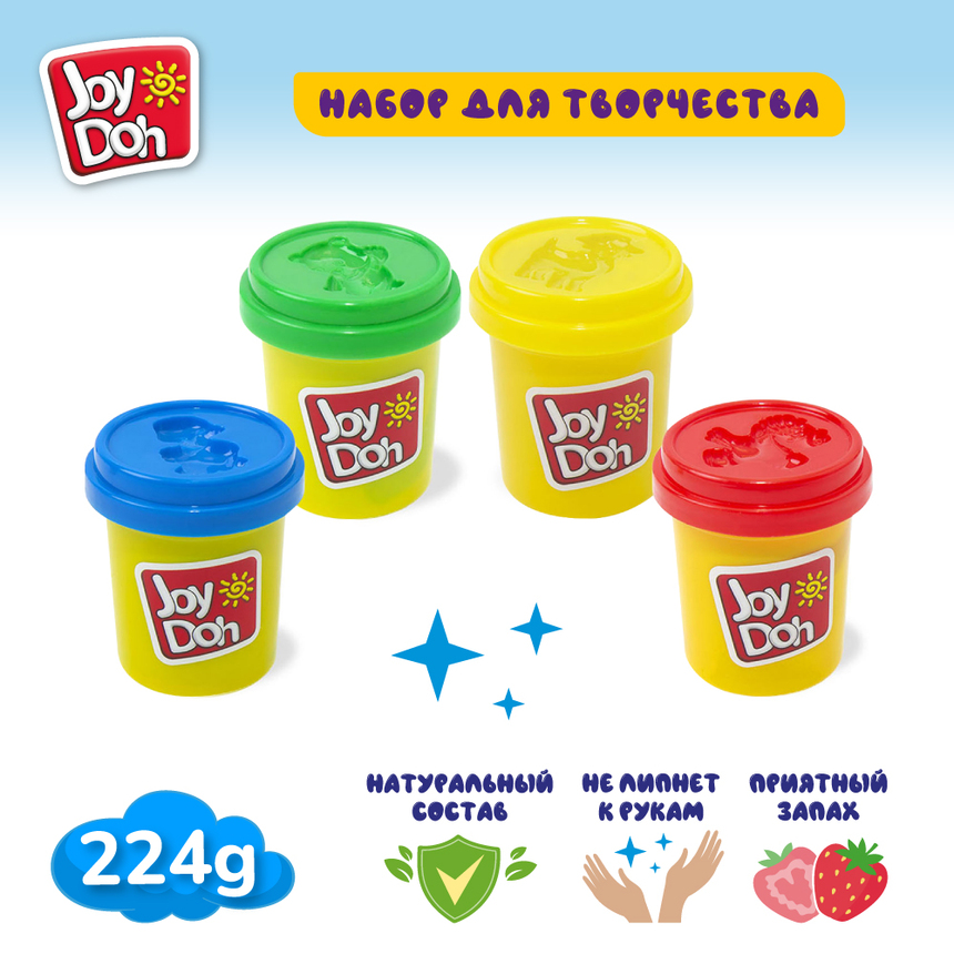 Масса для лепки Joy-Doh, набор из 4 баночек 56г POT-04/056 Масса для лепки Joy-Doh, набор из 4 баночек 56г POT-04/056