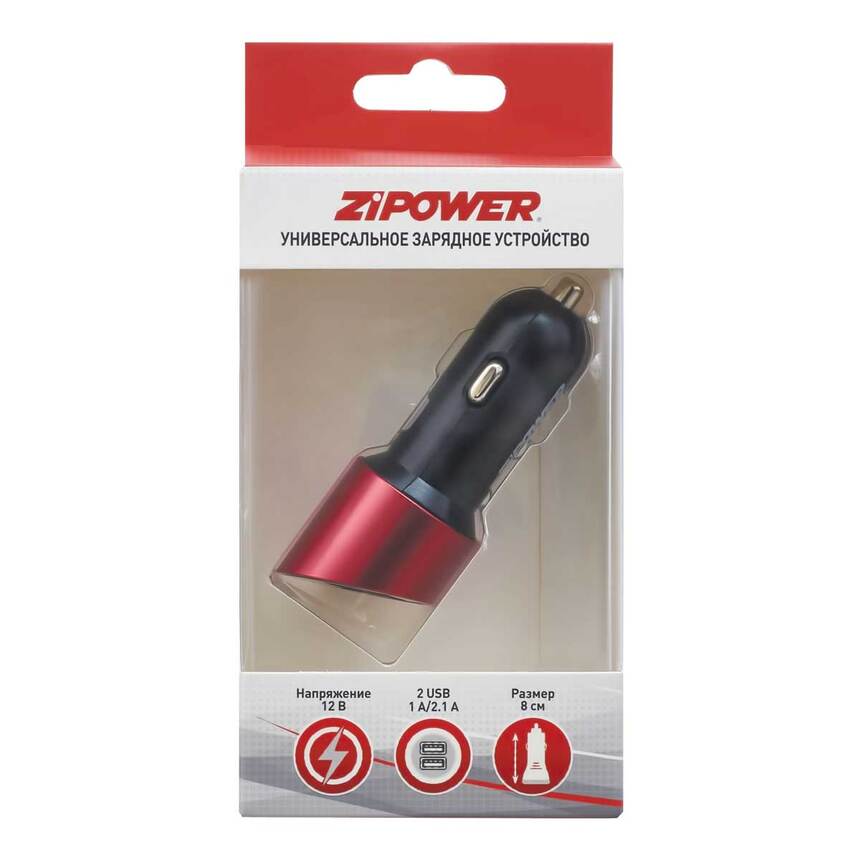 Автомобильное универсальное зарядное устройство для телефона USB (2 порта), (1, 2.1 А), Zipower PM6659