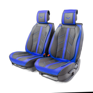 Каркасные 3D накидки на передние сиденья "Car Performance", 2 шт., экокожа CUS-3012 BK/BL Каркасные 3D накидки на передние сиденья "Car Performance", 2 шт., экокожа CUS-3012 BK/BL
