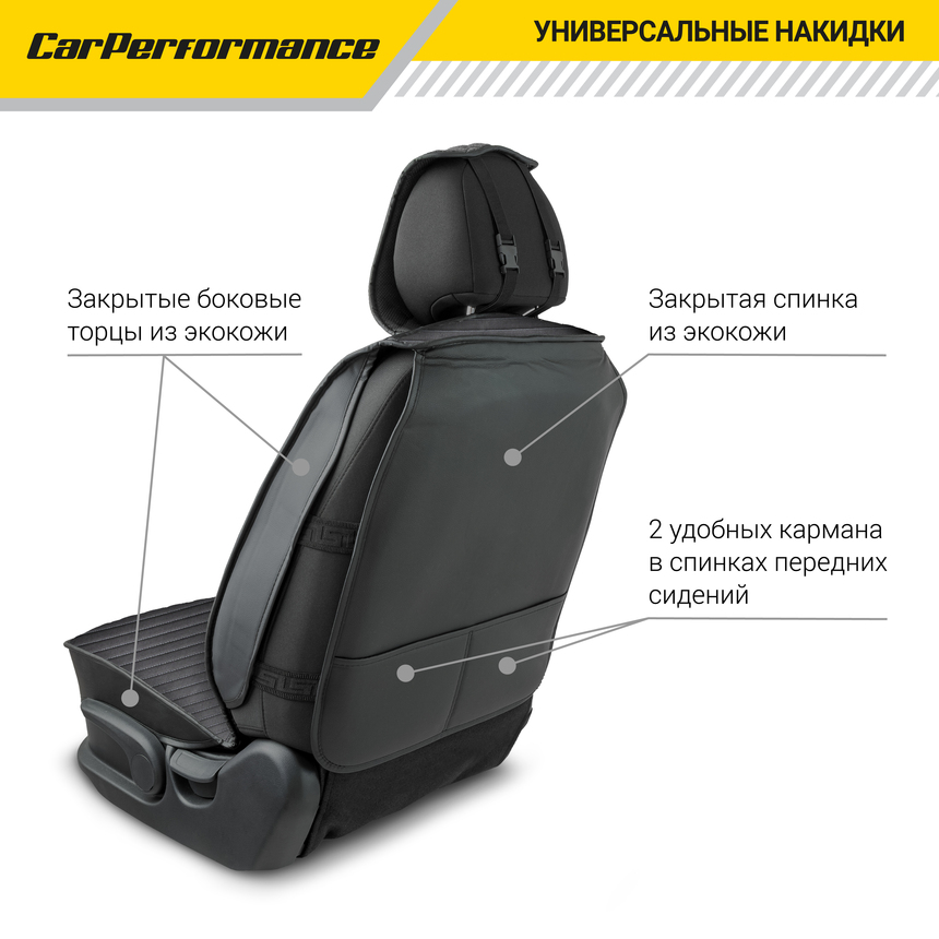 Каркасные накидки на передние сиденья "Car Performance", 2 шт., fiberflax CUS-2022 BK/GY