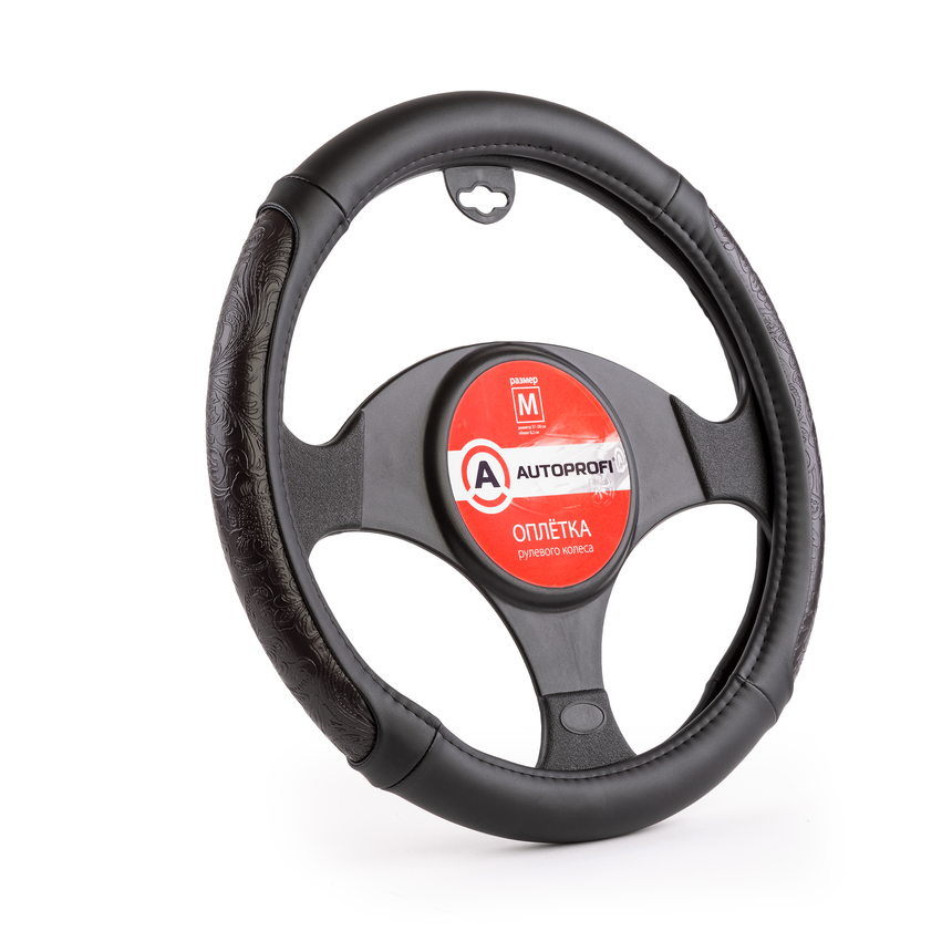 Оплётка руля AUTOPROFI из экокожи AP-1962 BK (M)