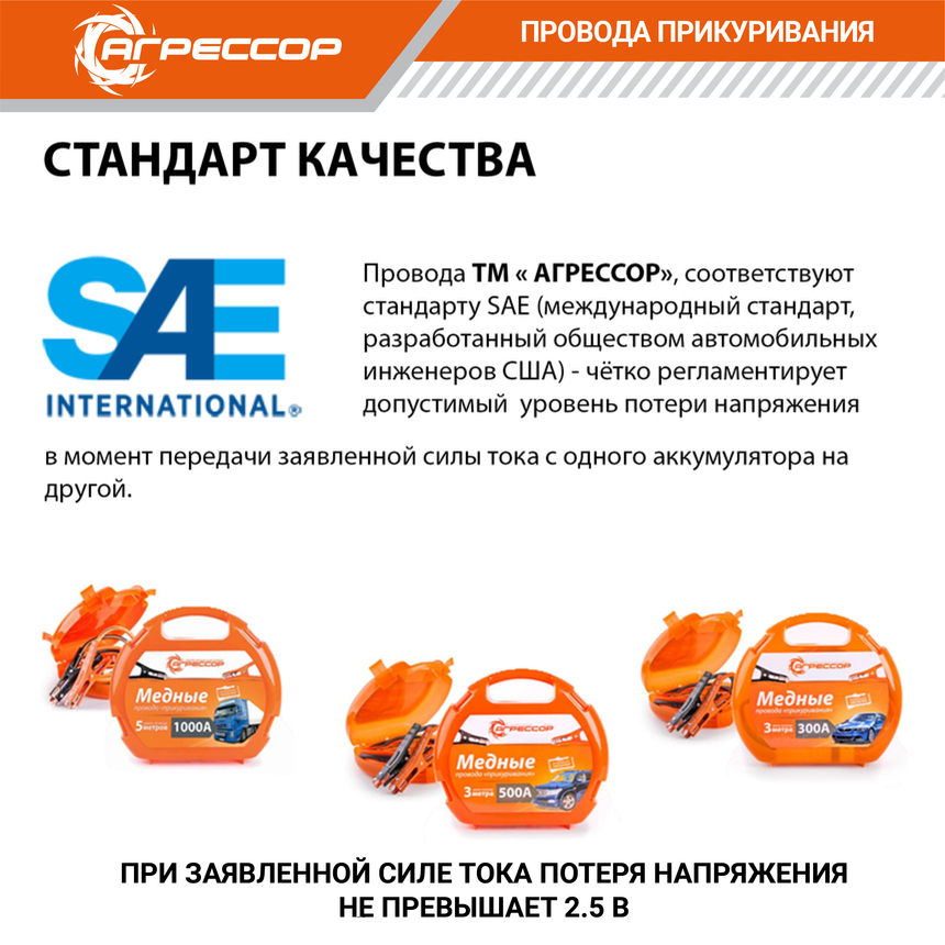 Медные провода прикуривания "Агрессор" AGR-300