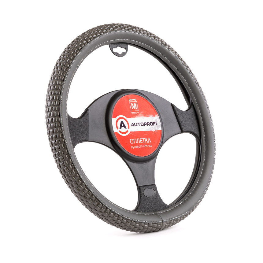 Оплётка руля AUTOPROFI из экокожи AP-1932 GY (M)