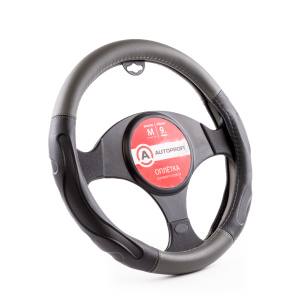 Оплётка руля AUTOPROFI из экокожи AP-1946 BK/D.GY (M)
