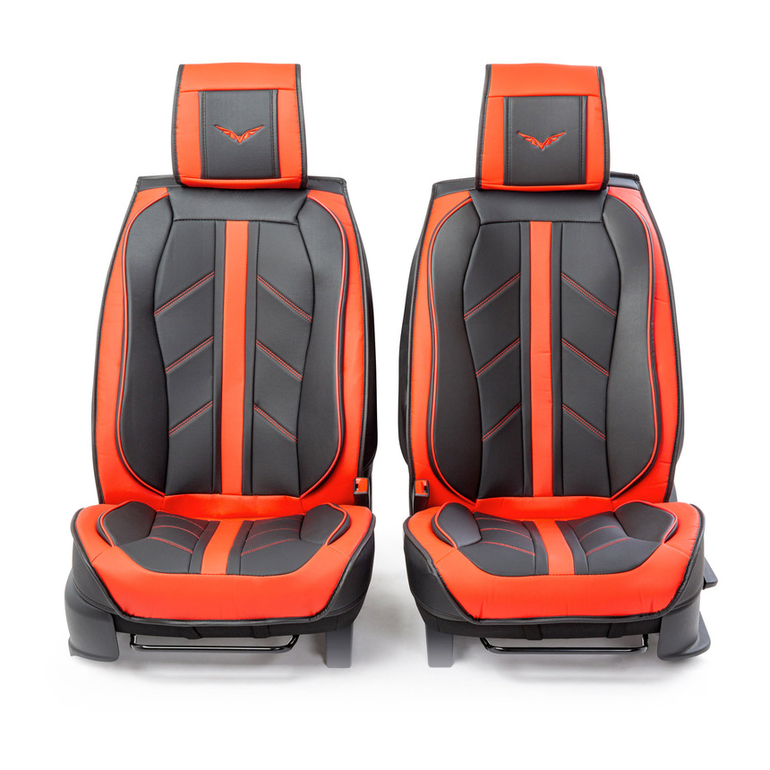 Каркасные 3D накидки на передние сиденья "Car Performance", 2 шт., экокожа CUS-3012 BK/RD Каркасные 3D накидки на передние сиденья "Car Performance", 2 шт., экокожа CUS-3012 BK/RD