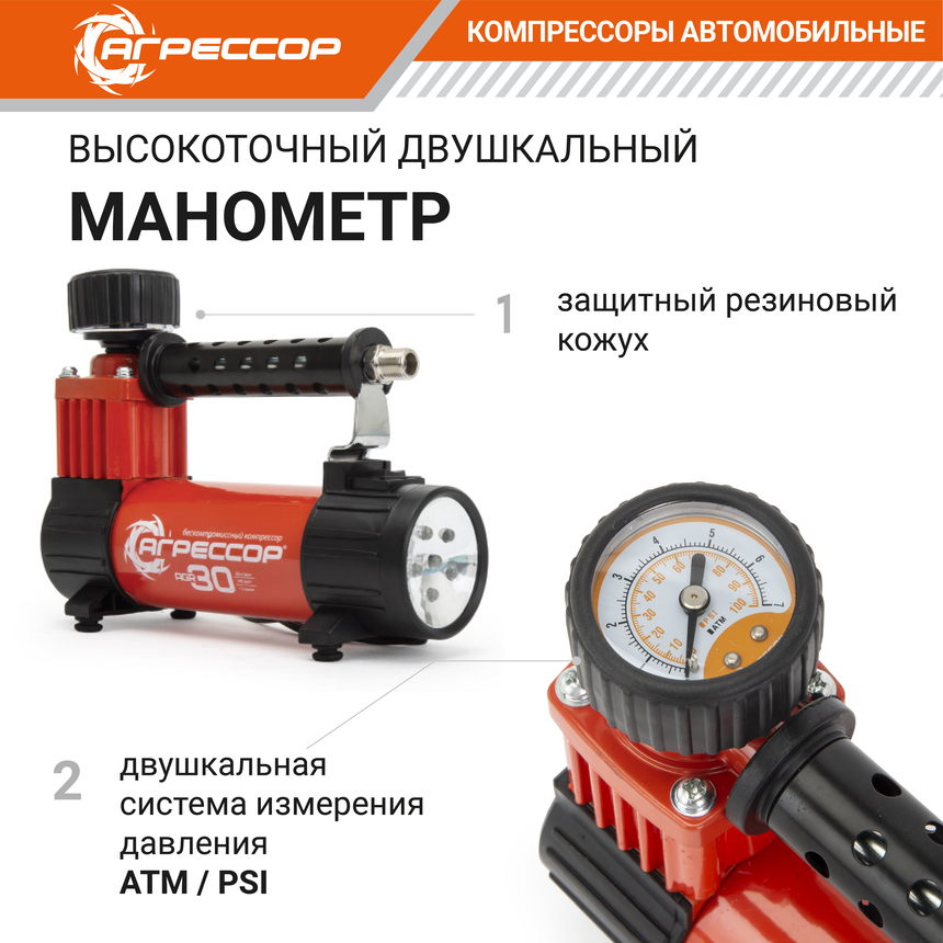 Компрессор воздушный АГРЕССОР, 30 л./мин. AGR-30L