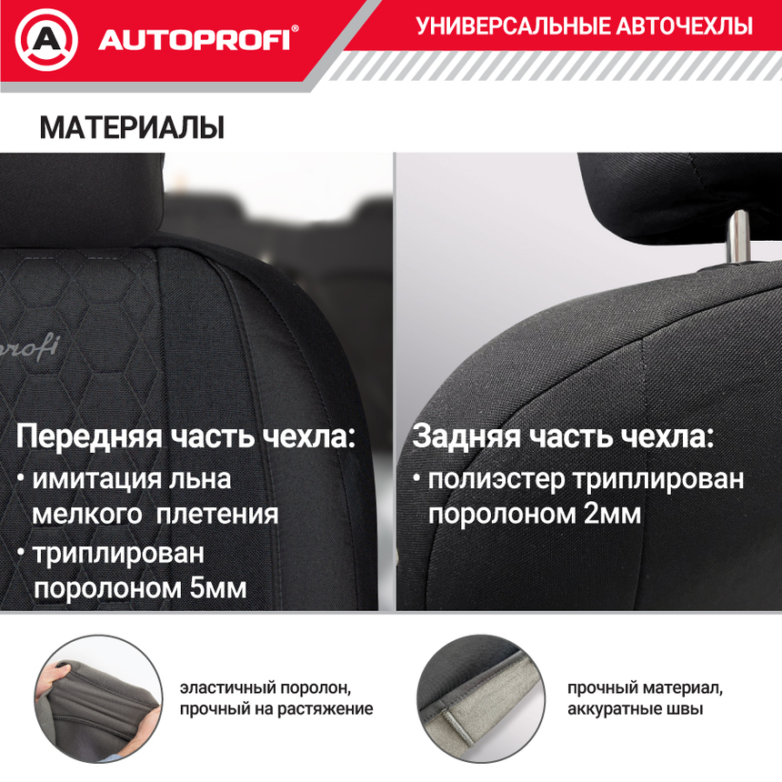 Комплект чехлов на сиденья VERONA, материал лён VER-1505 BK/BK Комплект чехлов на сиденья VERONA, материал лён VER-1505 BK/BK