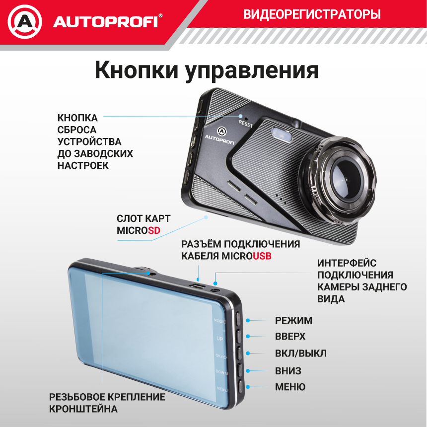 Видеорегистратор, 1080Р, угол обзора 140°, дисплей 4", камера заднего вида DVR-4002