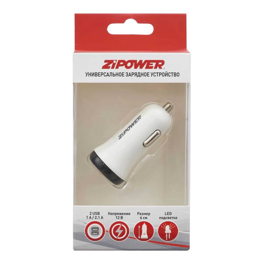 Автомобильное универсальное зарядное устройство для телефона USB (2 порта), (1, 2.1 А), Zipower PM6660N
