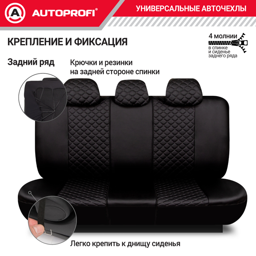 Авточехлы, серия Premium, Guardian. Премиальная экокожа, 7 мм. поролон, 4 молнии на заднем сидении, 11 предметов. GRD-1107GF BK/BK/BK