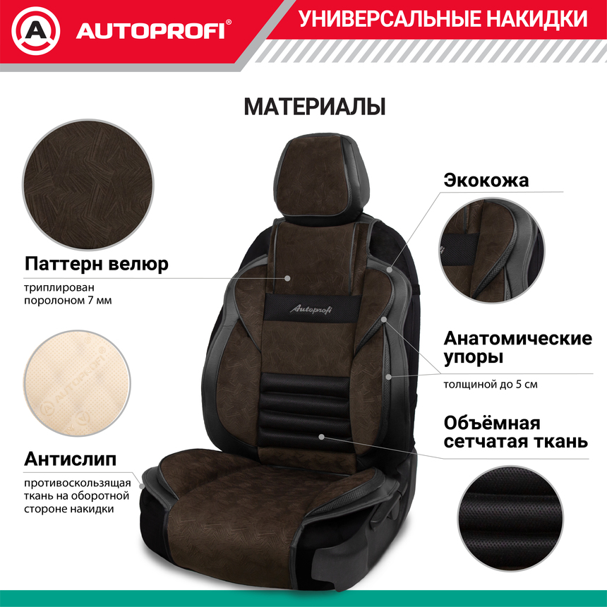 Накидка анатомическая на сиденье Multi Comfort (паттерн велюр) MLT-320PV BK/BR
