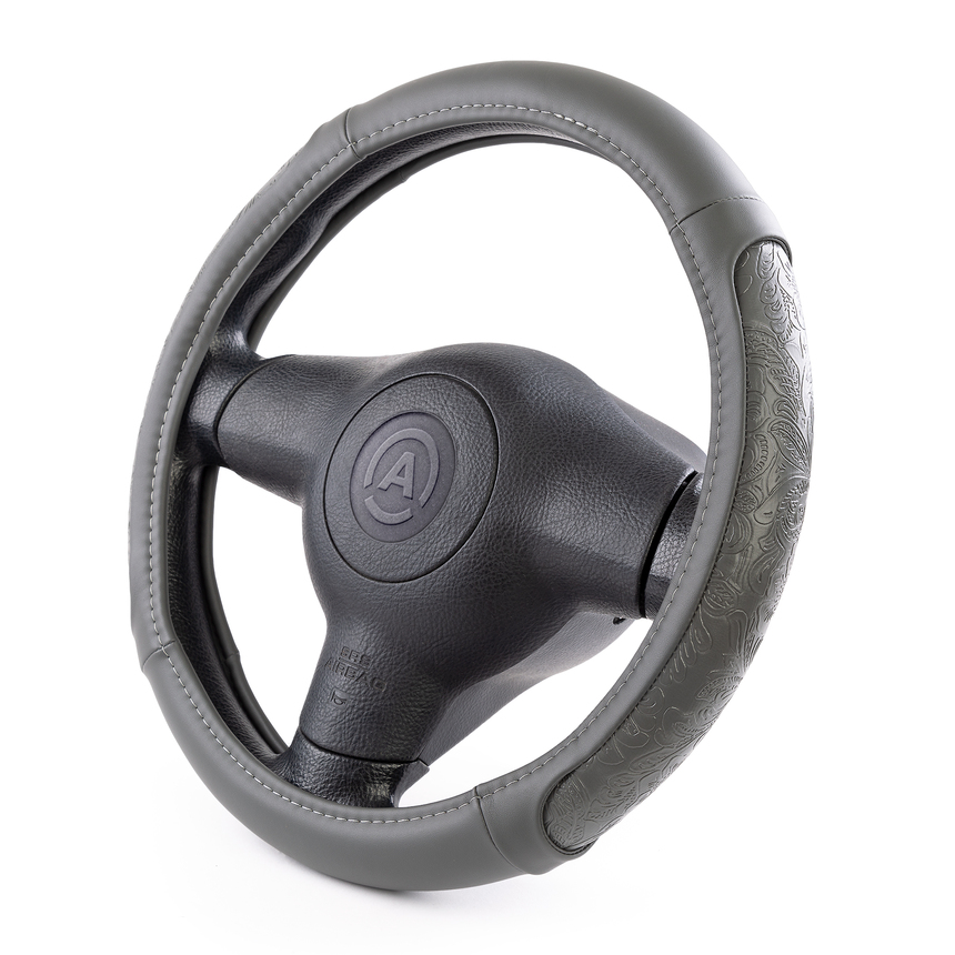 Оплётка руля AUTOPROFI из экокожи AP-1962 GY (M)