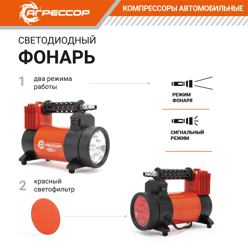 Компрессор воздушный АГРЕССОР, 35 л./мин. AGR-35L