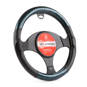 Оплётка руля AUTOPROFI из экокожи AP-1944 BK/BL (M)