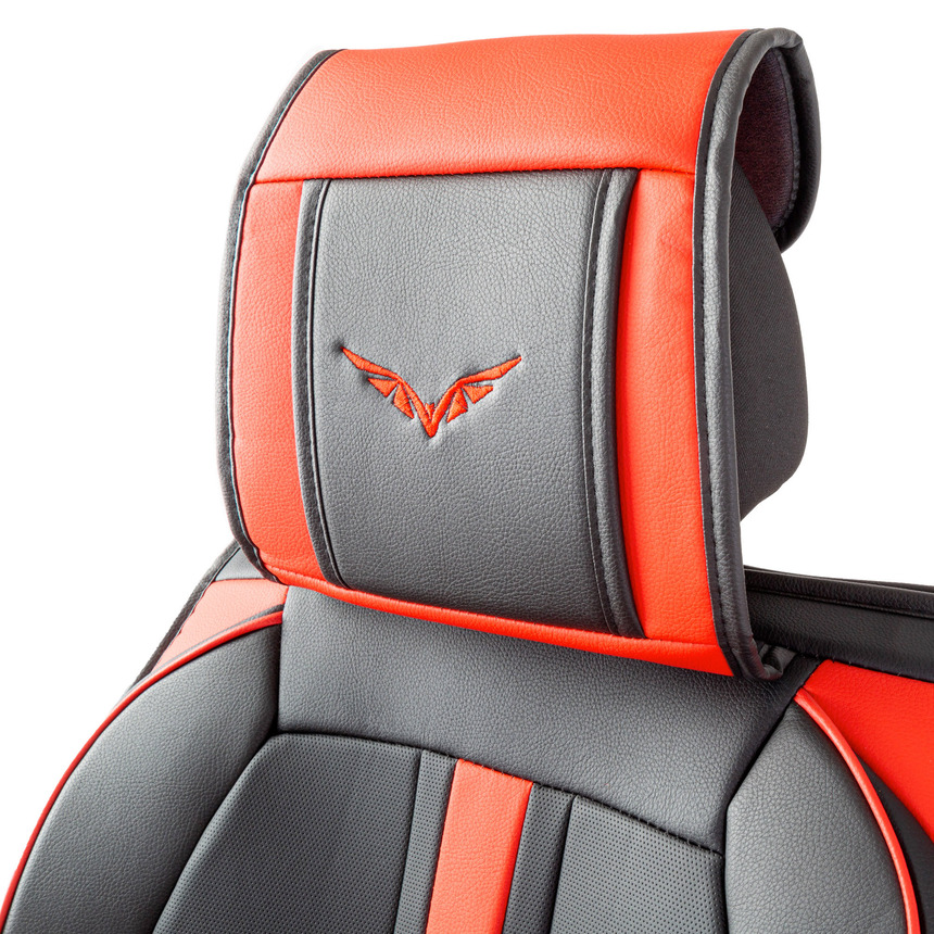 Каркасные 3D накидки на передние сиденья "Car Performance", 2 шт., экокожа CUS-3012 BK/RD